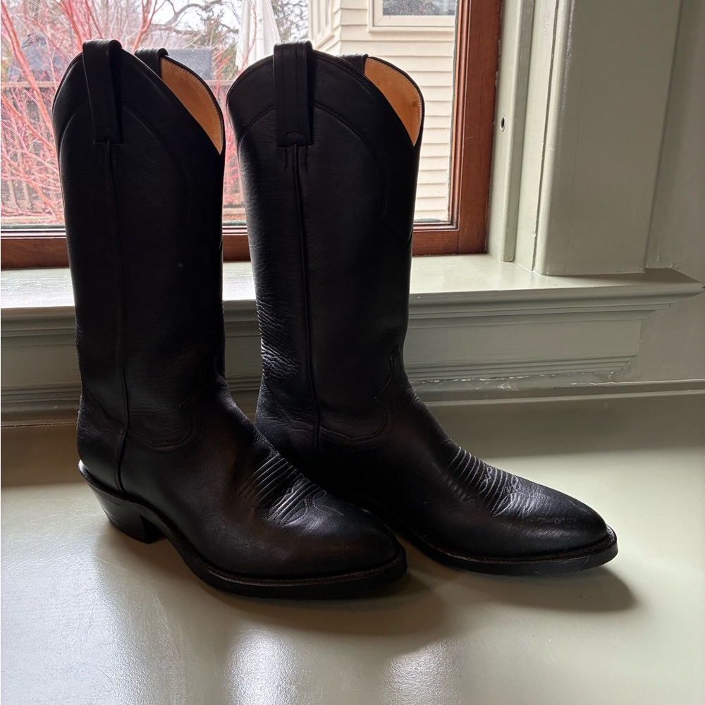 Sanders Black Leather Women's Heeled Cowboy Boots women’s 9
